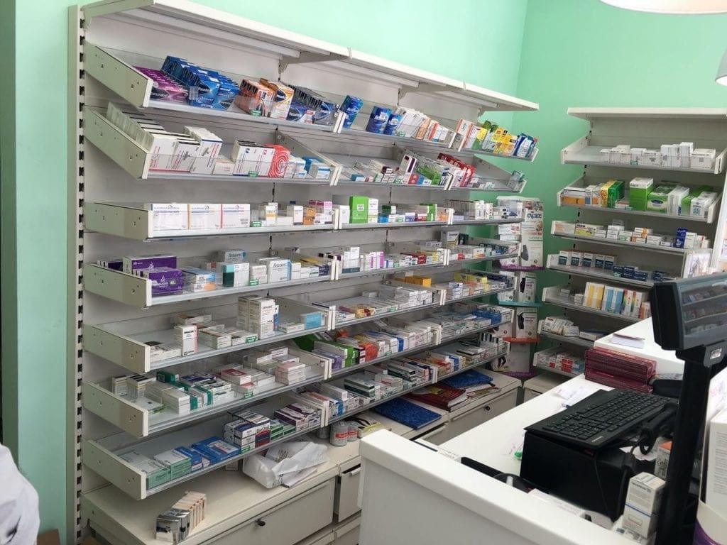 pharmacy shelves